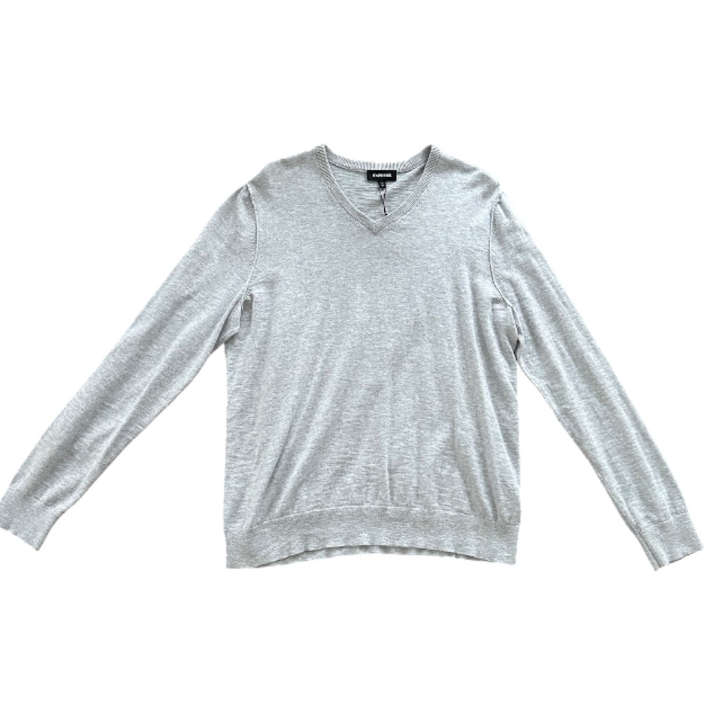 BNWT Express Men's Gray 100% Cotton V-Neck Sweater Size L